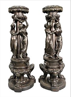 A Pair of Large Plaster Black-Painted Figural Photophores
