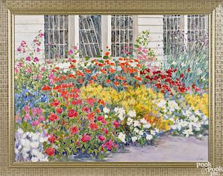 June Cary (American 20th c.), oil on canvas of flowers, signed lower right, 30'' x 40''.