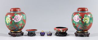 Lot of Six Antique Chinese Cloisonne Metalworks