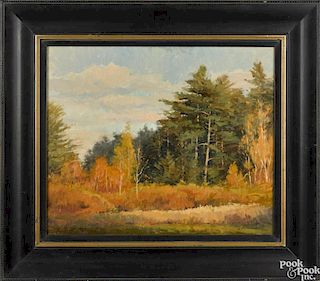 Jacobus Baas (American/Dutch, b. 1945), oil on linen, titled Goose River Pines, signed