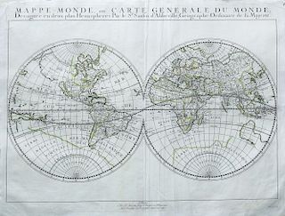 Sanson Double Hemisphere Map of the World