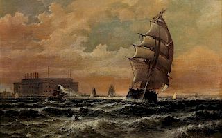 Late 19th Century Oil Painting of New York Harbor by Perkins