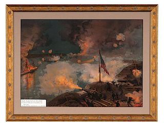 Admiral Farragut's Fleet Passing the Batteries at Port Hudson, Lithograph by L. Prang & Co. 