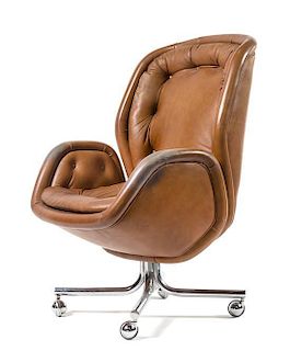 A Mid-Century Chrome and Leather Office Chair Height 40 inches.
