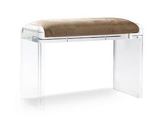 * A Modern Acrylic Bench with Upholstered Seat Height 21 1/2 x width 30 x depth 15 inches
