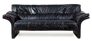 * A Modern Black Leather Sofa Width 80 inches
