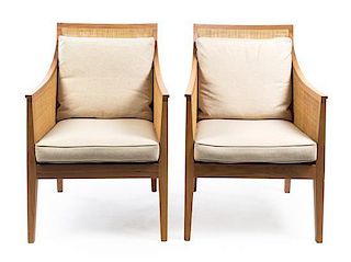 * A Pair of Contemporary Rattan Upholstered Armchairs Height 36 inches