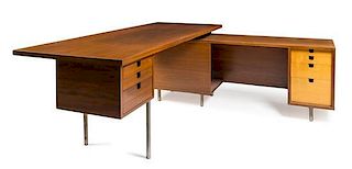 George Nelson and Associates, HERMAN MILLER, CIRCA 1956, an Executive Office Group desk, 7230L, and return, 6742