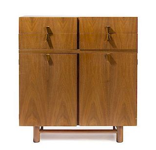 A Wood and Brass Sideboard, MID 20TH CENTURY, with four drawers and four cabinets