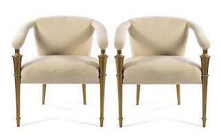 A Pair of Italian Boucle Upholstered Giltwood Armchairs Height 31 x width 27 1/4 x depth 21 1/2 inches