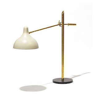 A Mid-Century Italian Brass and Enameled Metal Desk Lamp Height 28 inches