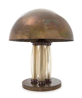 A Modernist Brass and Venetian Glass Table Lamp Height 16 1/2 inches