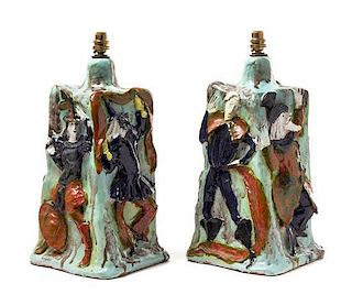 A Pair of Contemporary Italian Ceramic Table Lamps Height 15 1/2 inches