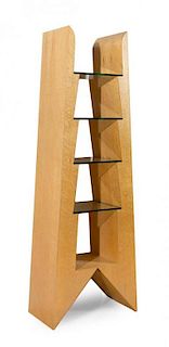A Contemporary Birdseye Maple and Glass Etagere Height 80 1/2 inches