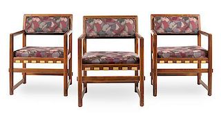 Edward Wormley (American, 1907-1995), DUNBAR, a set of three armchairs with cushioned seat and back