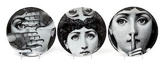 Piero Fornasetti (Italian, 1913-1988), , a set of ten porcelain plates, each worked to show a different image, each with thei