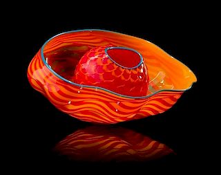 Dale Chihuly (American, b. 1941), , Red Seaform, in two parts