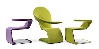 * Style of Verner Panton (Danish, 1926-1998), LATE 20TH CENTURY, a group of modern molded chairs, comprising a pair in green 