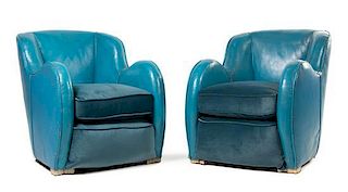 * A Pair of Modernist Leather Club Chairs Height 32 inches