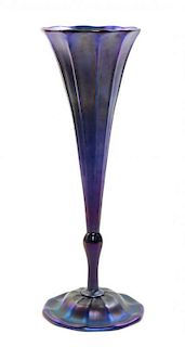 Tiffany Studios, a purple iridescent trumpet vase