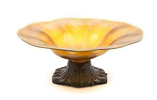Tiffany Studios, a gold iridescent center bowl