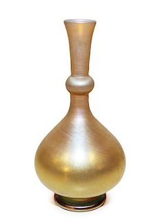 Steuben,  an Aurene gold iridescent glass bud vase