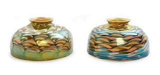 Durand, a pair of King Tut pattern iridescent glass shades, Diameter 5 3/4 inches