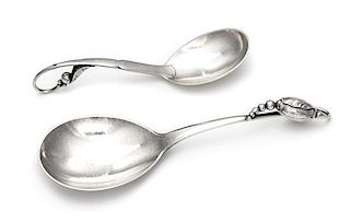 Two Danish Silver Spoons, Georg Jensen Silversmithy, Copenhagen, Second-Half 20th Century, comprising a Blossom pattern servi