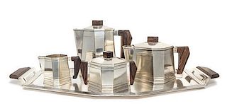 A French Art Deco Silver-Plate and Rosewood Tea and Coffee Service,, Saglier Freres, Paris, France, First Half 20th Century, 