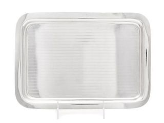 An English Art Deco Silver Tray, S. Blanckensee & Son Ltd., Birmingham, 1923, the tray with reeded decoration and centered by