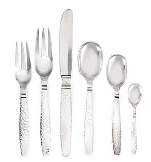 An American Silver Flatware Service, Allan Adler, Los Angeles, CA, Swedish Modern pattern, comprising: 12 dinner knives 12 bu