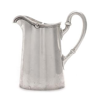 An American Silver Milk Pitcher, Shreve & Co., San Francisco, CA, having a tapering body with a swiveling lid
