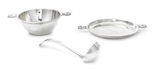 * An American Silver Two-Handled Bowl and Matching Plate, Rand & Crane, Boston, each of circular form with pierced flat handl