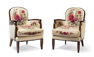 Jules Leleu (French, 1883-1961), FRENCH, CIRCA 1930, a pair of bergeres with aubusson upholstery
