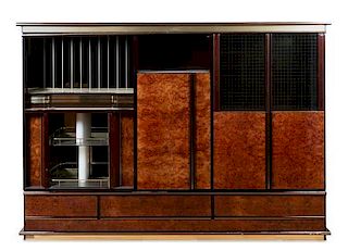An Art Deco Ebonized Burlwood Console Height 74 1/2 x width 101 1/2 inches