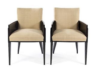 A Pair of Art Deco Black Lacquered Chairs Height 30 1/4 inches