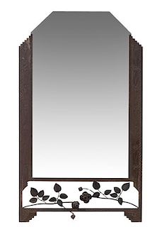 An Art Deco Wrought Iron Mirror, FRANCE, EARLY 20TH CENTURY, worked to show rose blossoms