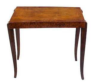 An Art Deco Burlwood Occasional Table Height 27 1/4 x length 31 1/2 x width 31 1/2 inches