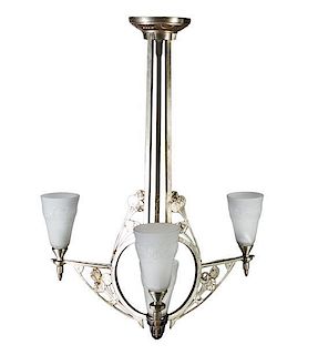 An Art Deco Metal and Glass Four-Light Chandelier