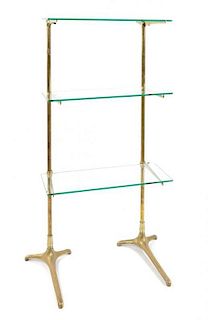 A Brass and Glass Shelving Unit, FIRST HALF 20TH CENTURY,