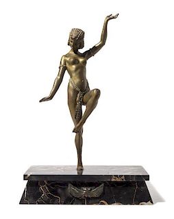 Emile Adolphe Monier (French, 1883-1970), FIRST HALF 20TH CENTURY, an Art Deco bronze Egyptian dancer on marble base
