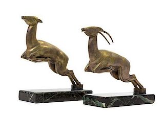 Marcel-Andre Bouraine (French, 1886-1948), EARLY 20TH CENTURY, sculpted gazelle bookends