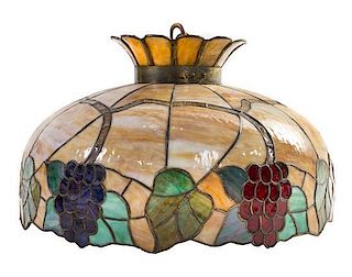 An American Leaded Glass Hanging Fixture Diameter of shade 22 1/4 inches