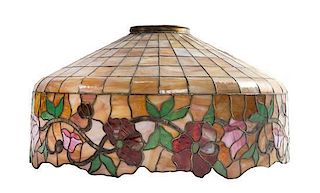 An American Leaded Glass Hanging Fixture, EARLY 20TH CENTURY, with grapevine and lattice border decoration