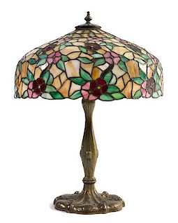 An American Leaded Glass Table Lamp Diameter of shade 18 inches