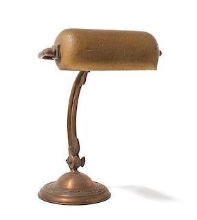 Handel Company, EARLY 20TH CENTURY, a desk lamp, having a cylindrical Mosserine shade on a curved base
