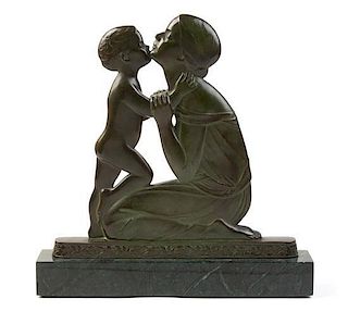 Mabel Landrum Torrey (American, 1886-1974), FIRST HALF 20TH CENTURY, an American bronze figural group depicting an infant emb