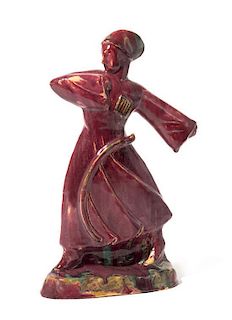 Alexis Lapteff (American, 1905-1991), 1934, an American pottery figure depicting a robed man, for Pewabic Pottery, Detroit