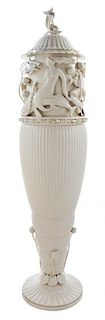 * Arno Malinowski (Danish, 1899-1976), ROYAL COPENHAGEN, a Blanc de Chine vase, of elongated ovoid form, decorated with styli