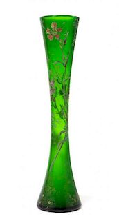 * Emile Galle (French, 1846-1904), , a glass vase, of fluted form with floral decoration throughout